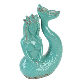 Distressed Turquoise Mermaid Statue