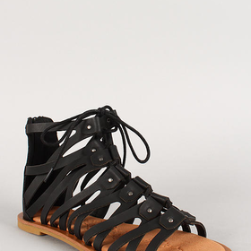 Bamboo Strappy Gladiator Lace Up Open Toe Flat Sandal