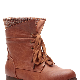 Whiskey Faux Leather Lace Up Ankle Knit Boots
