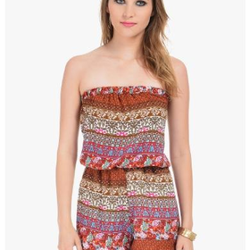 Brown Tea Rose Strapless Romper | $10.00 | Cheap Trendy Casual Dresses Chic Discount Fashion for