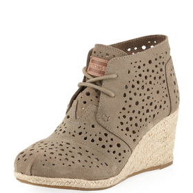 Moroccan Cutout Suede Wedge Boot, Taupe - TOMS - Taupe