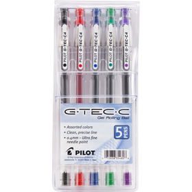 Pilot G-Tec-C Gel Rolling Ball Pens, Ultra Fine Point, 5-Pack Pouch, Black/Blue/Red/Green/Purple Ink