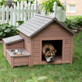 Boomer & George A-Frame Dog House with Food Bowl Tray and Storage Cubby - Large Size | www.hayne