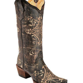 Circle G Crackle Tan Embroidered Cowgirl Boots - Snip Toe - Sheplers