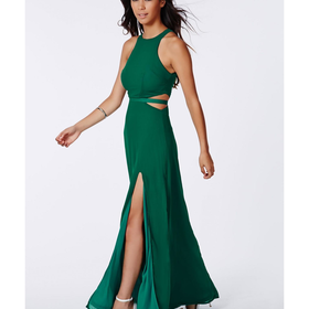 Missguided - Anthea Cut Out Split Maxi Dress Emerald