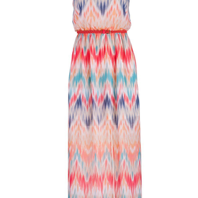 Multicolor Patterned Maxi Dress With Pink Belt - Multi