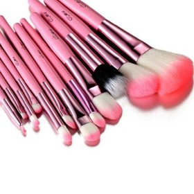 Glow 12 Pc Professional Crocodile Leather Design Makeup Brushes (Pink)