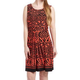 En Focus Studio Coral & Black Geometric Fit & Flare Dress | zulily