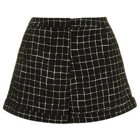 Grid Print Turn-Up Shorts - Black