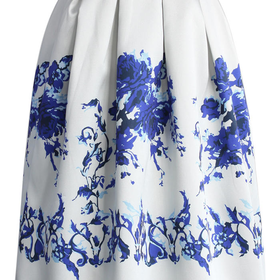 Ceramic Blue Rose Print Midi Skirt Multi