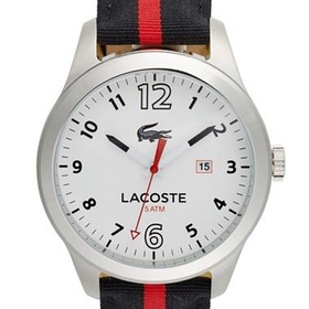 Men's Lacoste 'Auckland' Round Nylon Strap Watch, 44mm - Black/ Red