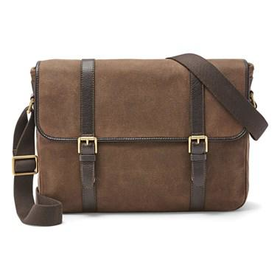 Men's Fossil 'Estate' Twill & Leather Messenger Bag - Brown