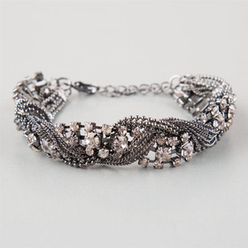 Full Tilt Chain/Rhinestone Braid Bracelet Hematite One Size For Women 25152718901
