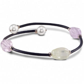 Off the Cuff: 7.5" rubber bracelet with sterling silver, freshwater cultured pearls, prenhite, a