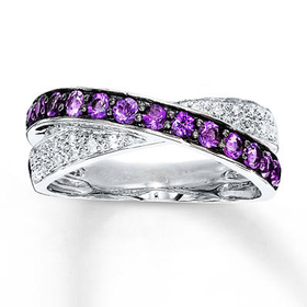 Amethyst Ring Lab-Created Sapphires Sterling Silver