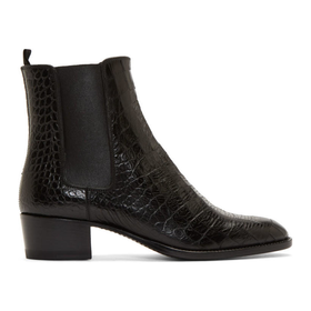 Black Croc-Embossed Wyatt Boots