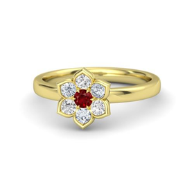 Round Ruby 14K Yellow Gold Ring with Diamond & White Sapphire