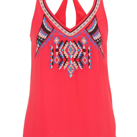 Embroidered Ethnic Front Chiffon Tank - Watermelon
