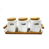 Attractive Set of Three (3) Ceramic Canisters with Natural Bamboo L...
