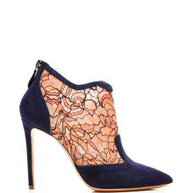 Nicholas Kirkwood Lace and Suede Ankle Boots Orange Lace / Navy Suede