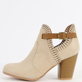 Qupid Sake-38 Perforated Buckle Ankle Boots | MakeMeChic.com