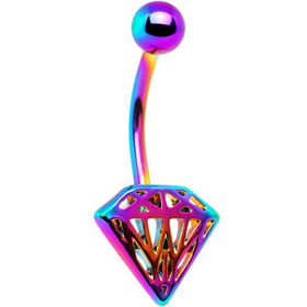 Rainbow Electro Titanium Cut-Out Diamond Belly Ring | Body Candy Body Jewelry