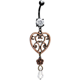 Handcrafted Antique Rose and Heart Dangle Belly Ring | Body Candy Body Jewelry