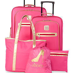 New Directions? 5-Piece Pink with Metallic Gold Trim Luggage