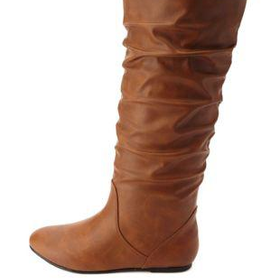 Slouchy Flat Knee-High Boots by Charlotte Russe - Cognac