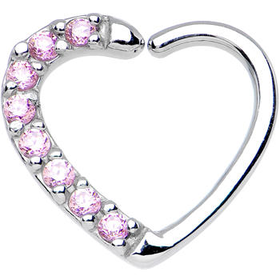 16 Gauge Pink CZ Heart Right Closure Daith Cartilage Tragus Earring | Body Candy Body Jewelry