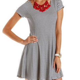 Combo Striped & Ribbed Skater Dress by Charlotte Russe