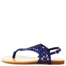 Bamboo Laser Cut-Out Slingback Thong Sandals - Blue