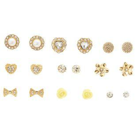 Gold Rosette & Rhinestone Stud Earrings - 9 Pack by Charlotte Russe