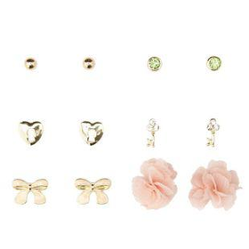Pale Peach Lock & Key Stud Earrings - 6 Pack by Charlotte Russe
