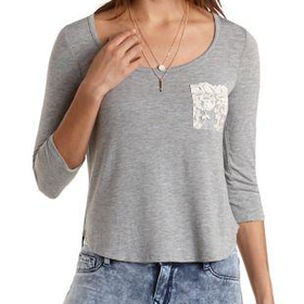 Lace Pocket Boxy Tee by Charlotte Russe