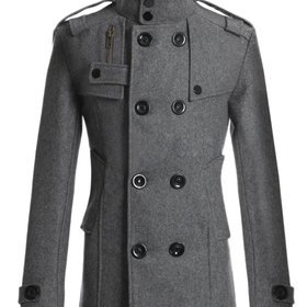 Doublju Mens Casual Double PEA Wool Half Trench Coat Jacket GREY Medium / EU Small