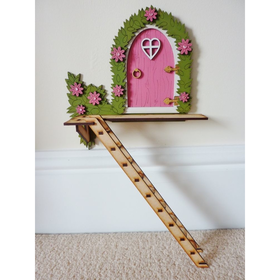 Pink "The Tree House" Hand Painted Fairy Door With Ladder Magical Gift